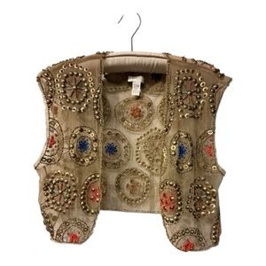 CHICO’S - HOLIDAY glam! Sheer shrug with antique gold, red, blue beading. S/M
